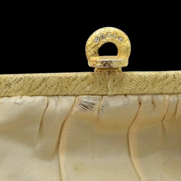 MCM Vintage Gold Jacquard Evening Bag Clutch Purse Mid-Century Rhinestones - Picture 11 of 13